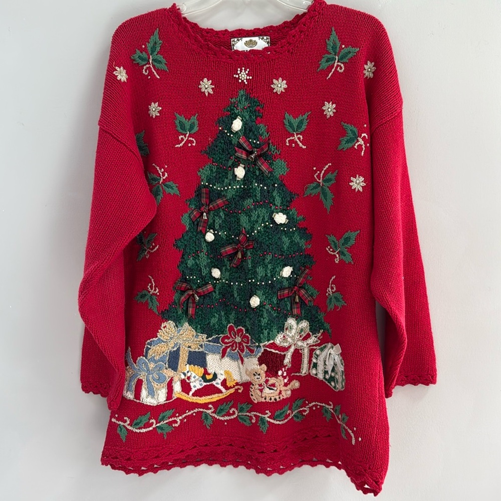 BEAUTIFUL Vintage Tiara Christmas Tree Sweater - Size L - Excellent Condition